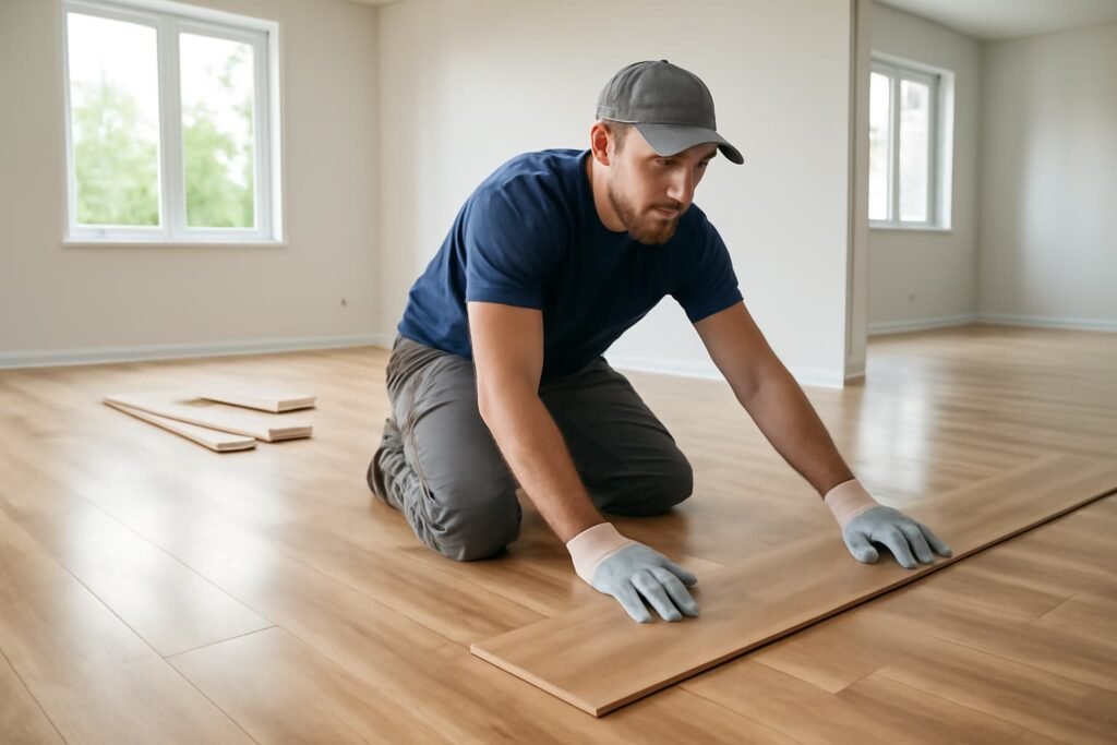 تركيب باركية حولي فني يقوم بتركيب الباركية في غرفة كبيرة