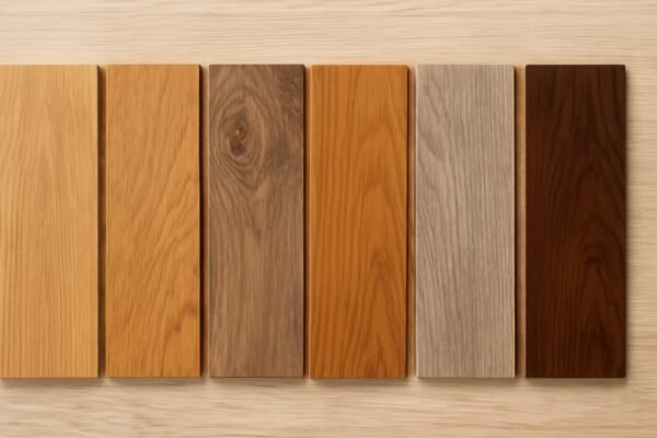 مجموعة من أنواع الباركية الخشبية المختلفة مع تسليط الضوء على الألوان والنقوش المتنوعة.