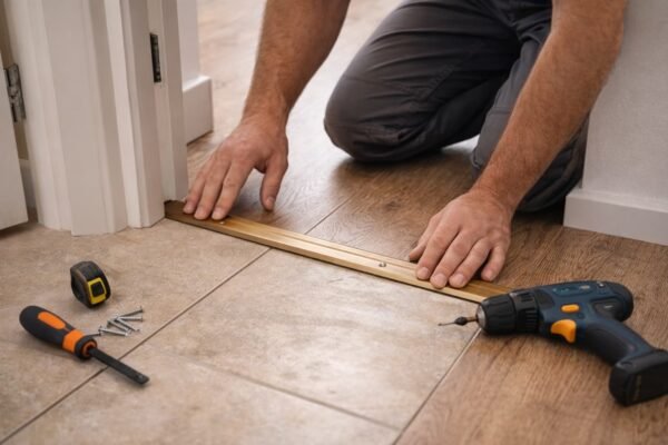 تركيب عتبة انتقال بين باركيه وسيراميك عند الباب