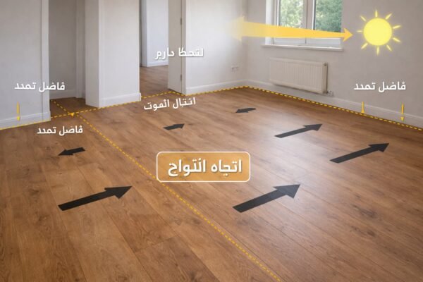 مخطط اتجاه تركيب الباركيه داخل منزل بالأحمدي