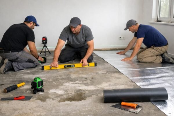 تركيب باركيه بالأحمدي مع قياس استواء الأرضية