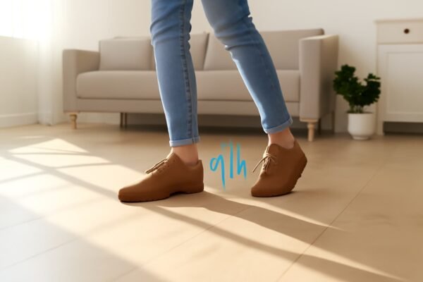 شخص يمشي على أرضية باركيه PVC في غرفة مضاءة بأشعة الشمس